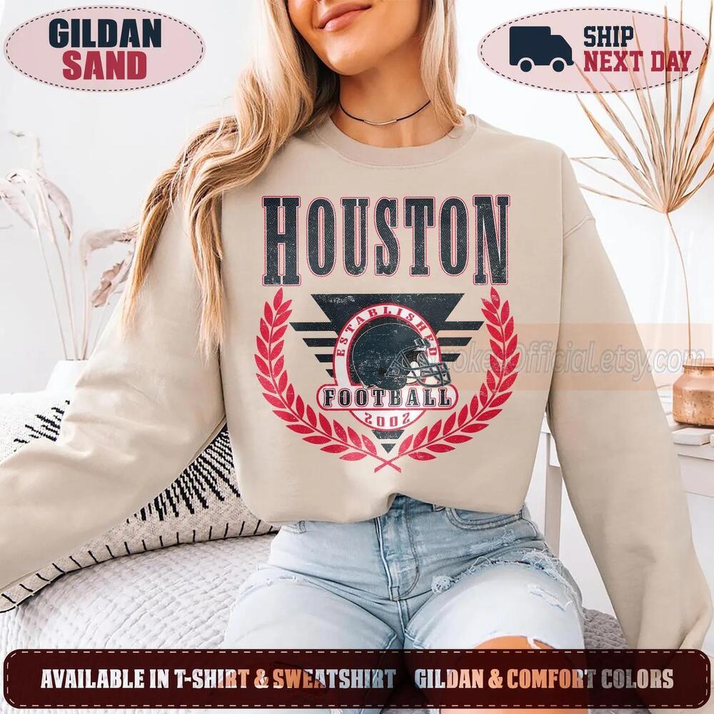 Houston 90s Retro Graphic Oversized Game Day Fan Sweatshirt HTXv105